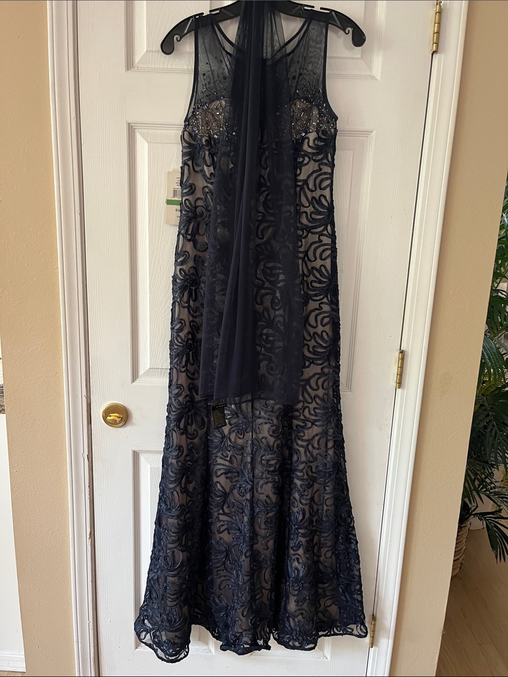 Sleeveless Navy Embroidered Maxi Dress with Sheer Yoke - Picture 4 of 7